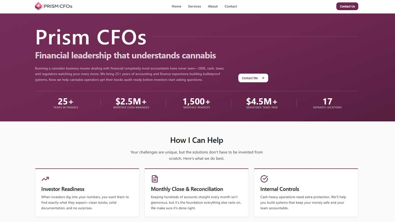 Prism CFOs website screenshot